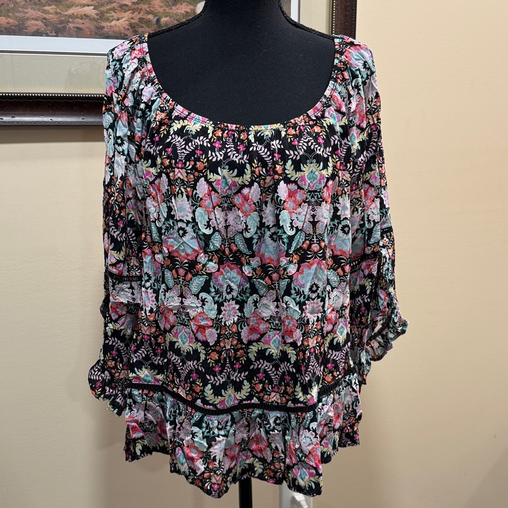 Fever Floral Print Long Sleeve Flowy Top